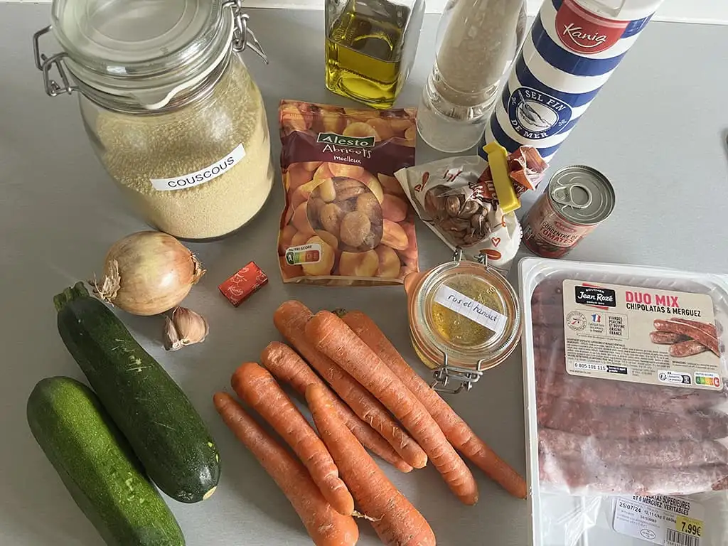 Couscous aux légumes et saucisses ingrédients
