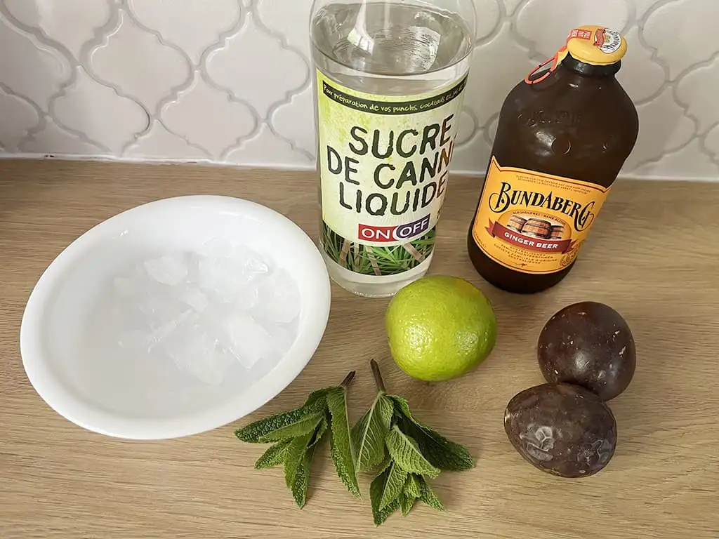 Mocktail au fruit de la passion et gingembre ingrédients