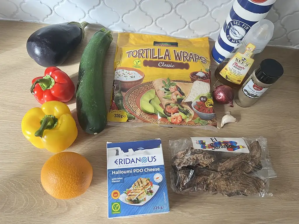 Wraps halloumi grillé et aux légumes ingrédients