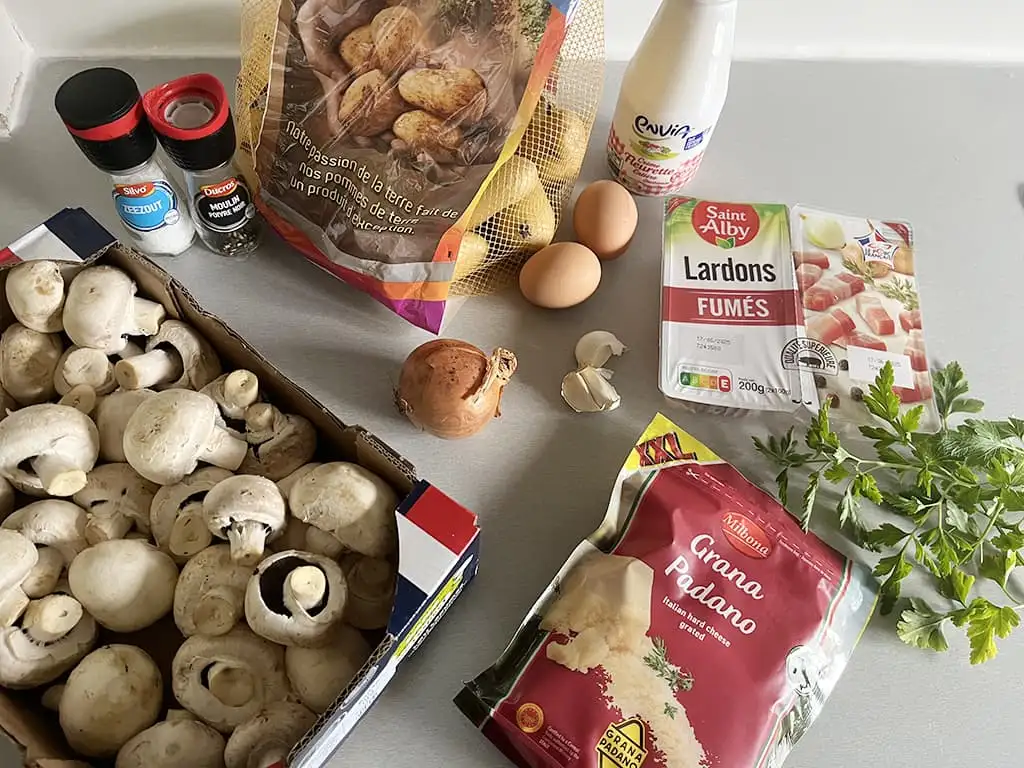 Gratin de champignons et pommes de terre ingrédients