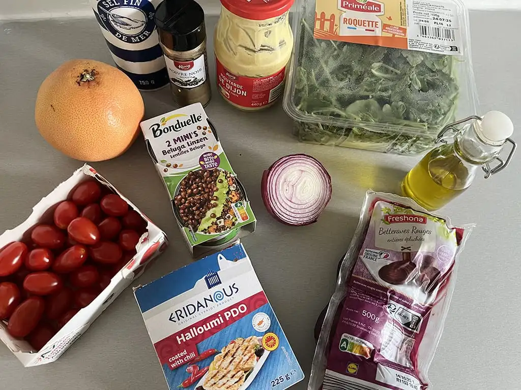 Salade de lentilles au halloumi ingrédients