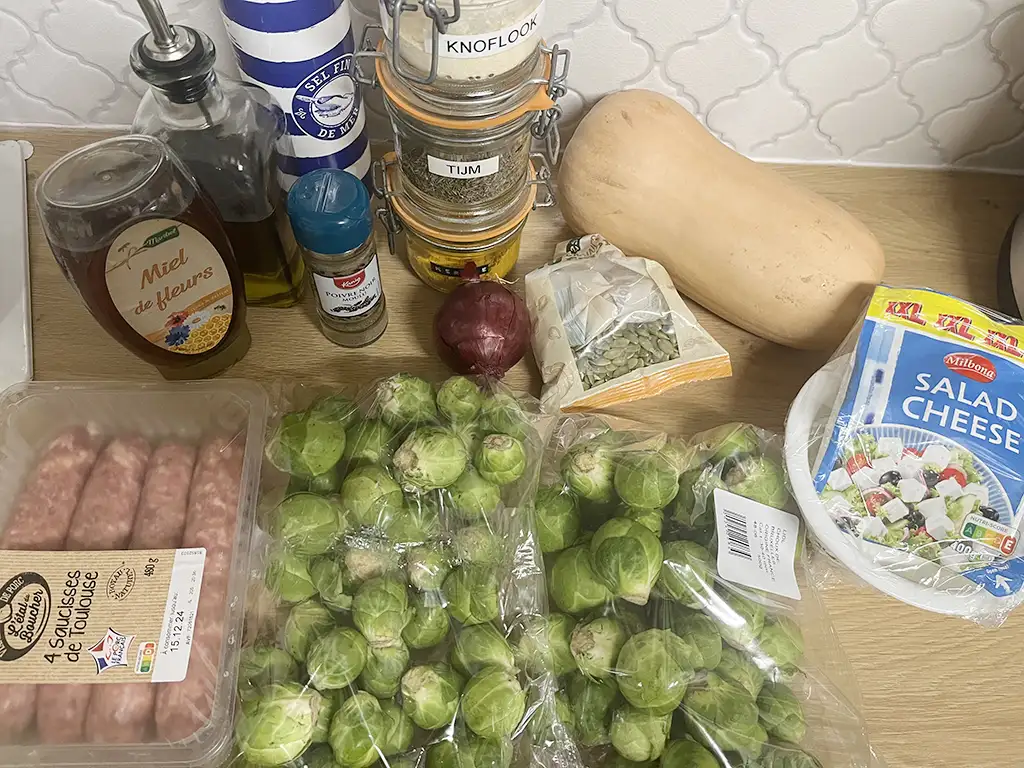 Choux de Bruxelles et potiron au four ingrédients