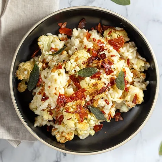 Recette: Risotto au chou-fleur, sauge et jambon