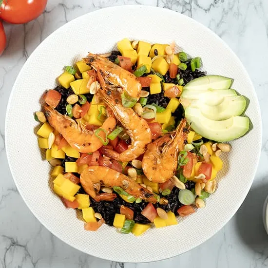 Recette: Riz noir à la mangue et aux crevettes