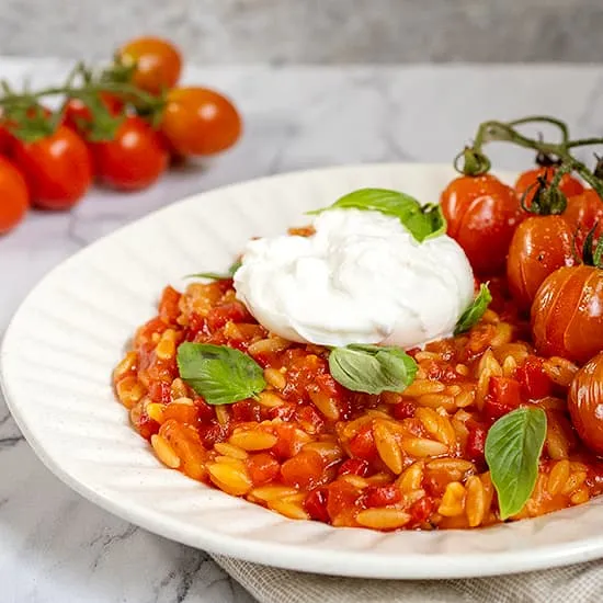 Recette: Orzo au poivron avec burrata