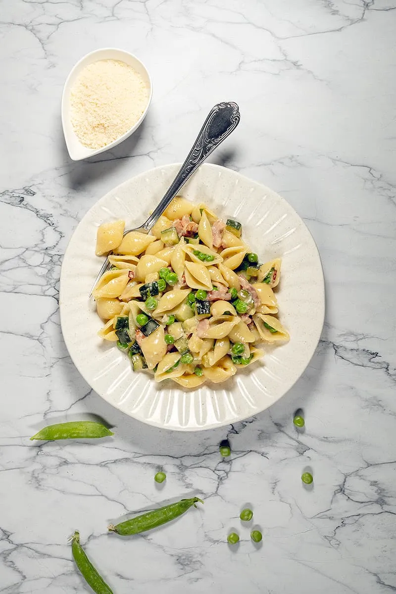 Pâtes crémeuses aux pois
